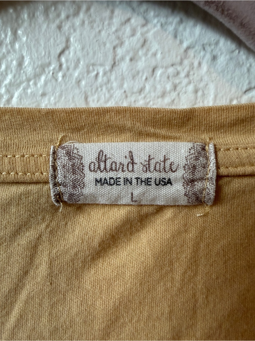 Altar'd State Mustard Yellow Tee with Brown Logo Detail - Picture 4 of 5